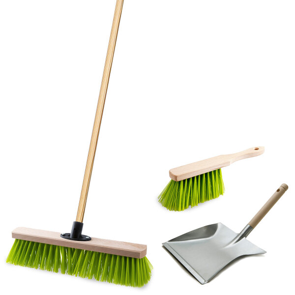Kehr- & Gartenbesen-Set 4-teilig in Neongrün
