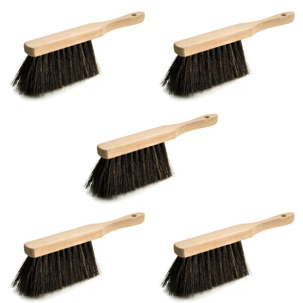5 x Handfeger Set, 280 mm, Arenga, mit Aufhängeloch, Natur