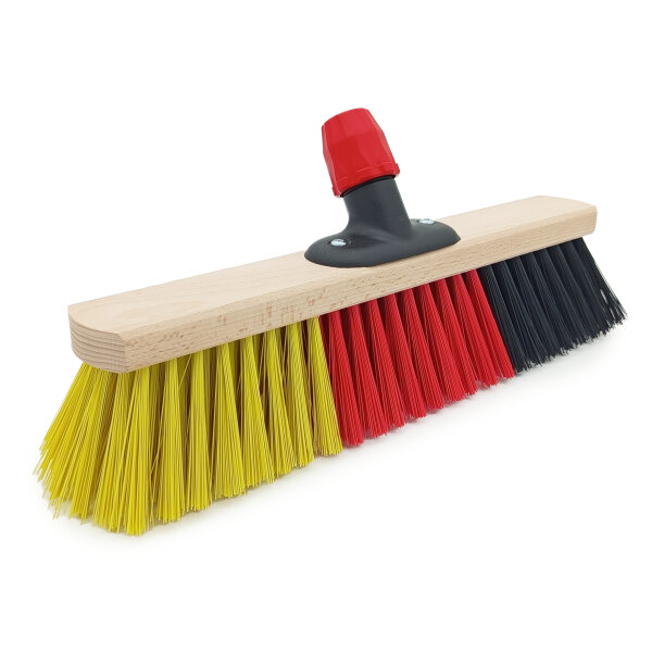 Saalbesen, 400 mm, "Deutschland", PET schwarz / rot / gelb, Universalstielhalter mit Überwurfmutter Ø 24 mm