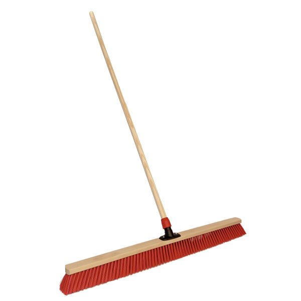Saalbesen, PET Kunstfaser rot,1000 mm, mit Universalstielhalter mit Überwurfmutter Ø 28 mm, mit 1600 mm Holzstiel Ø 28 mm