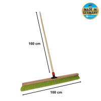 Saalbesen, PET Kunstfaser neongrün, 1000 mm, Universalstielhalter mit Überwurfmutter Ø 28 mm, mit 1600 mm Holzstiel Ø 28 mm