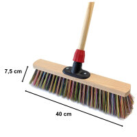 Saalbesen, "Konfetti", PET-Farbmix, 400 mm, Universalstielhalter mit Überwurfmutter Ø 24 mm, mit 1400 mm Holzstiel Ø 24 mm